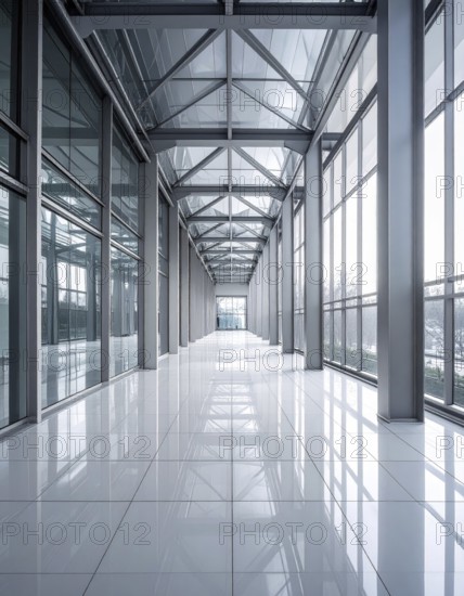 Modern architectural framework with glass and steel structure, glass facade with a greed of steel