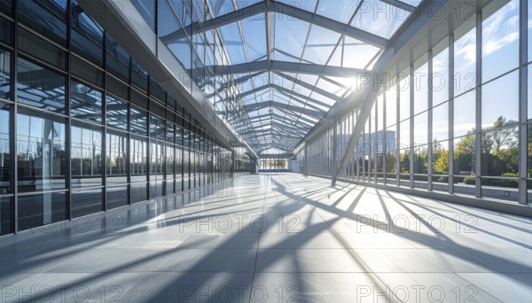 Modern architectural framework with glass and steel structure, glass facade with a greed of steel