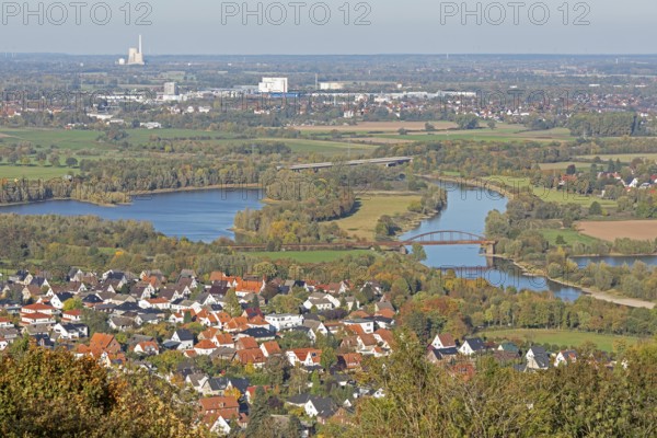 View of Weser and Porta Westfalica from the Kaiser Wilhelm Memorial, North Rhine-Westphalia,
