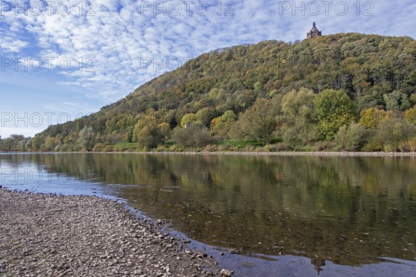 Mountain, forest, Weser, reflection, Kaiser Wilhelm Memorial, Porta Westfalica, North