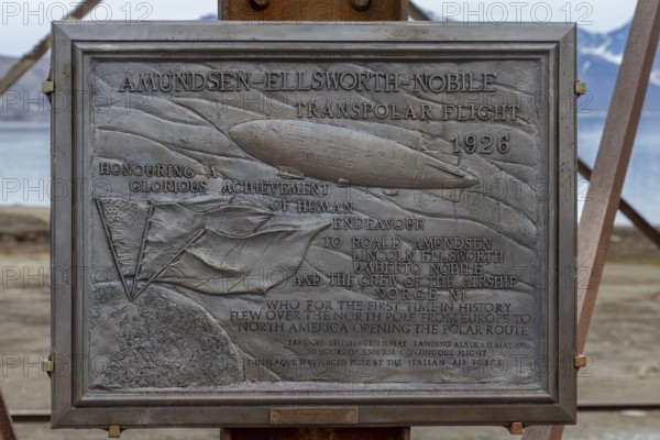 Commemoration plaque for Amundsen-Ellsworth 1926 Transpolar Flight at Ny-Alesund, Oscar II Land,