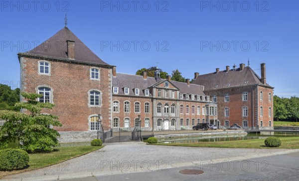 16th century Classicist Château de Franc-Waret in Louis XV style, moated castle in the village