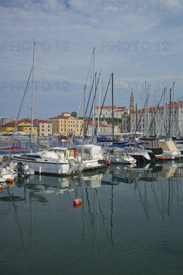 Marina and old town of Piran, Adriatic Sea, Piran, Istria, Slovenia