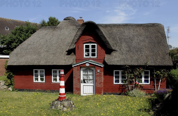 House with thatched roof, Amrum Island, Schleswig-Holstein, Germany