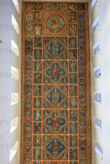 Painted wooden ceiling from the 13th century in the central nave of the nave depicting the Jesse