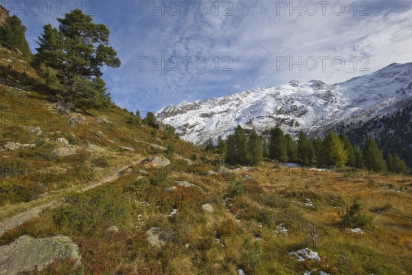 Mountain landscape in the Langtauferer Valley in South Tyrol, Italy