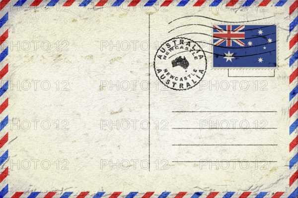 Australia Newcastle Vintage Air Mail Envelope with Flag and Postmark