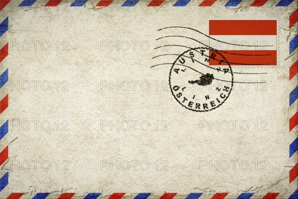 Austria Linz Vintage Air Mail Envelope with Flag and Postmark