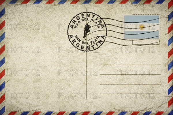 Argentina Mar Del Plata Vintage Air Mail Envelope with Flag and Postmark