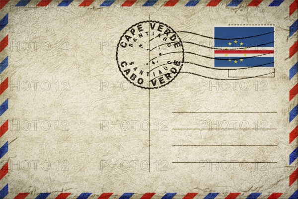 Cape Verde Santiago Vintage Air Mail Envelope with Flag and Postmark