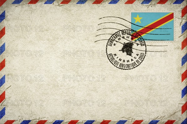 Democratic Republic of Congo Kinshasa Vintage Air Mail Envelope with Flag and Postmark