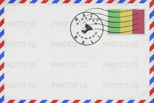 Mali Sikasso Vintage Air Mail Envelope with Flag and Postmark