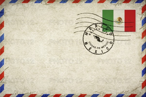 Mexico Mexico City Vintage Air Mail Envelope with Flag and Postmark