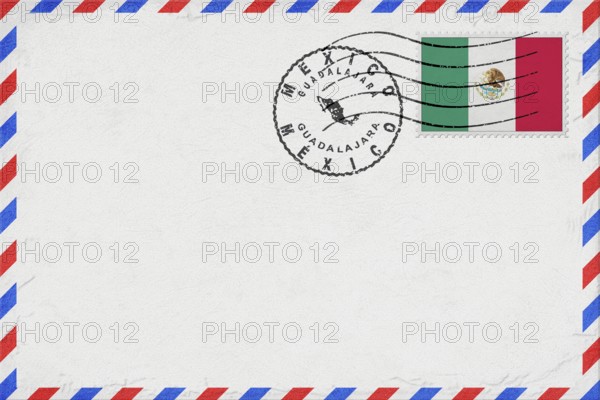 Mexico Guadalajara Vintage Air Mail Envelope with Flag and Postmark