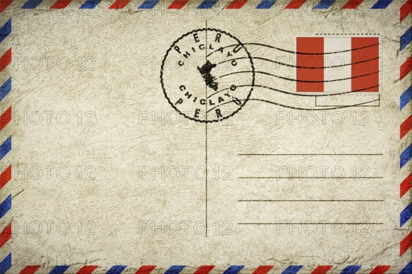 Peru Chiclayo Vintage Air Mail Envelope with Flag and Postmark