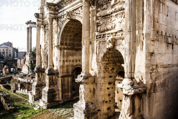 Arch of Septimius Severus (Arco di Settimio Severo) in the Roman Forum (Foro Romano). Rome,