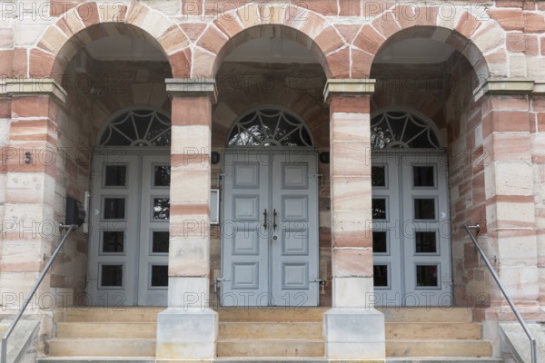Entrance, former Pestalozzi School, Classicist school building, Schulberg, Eschwege, small town,