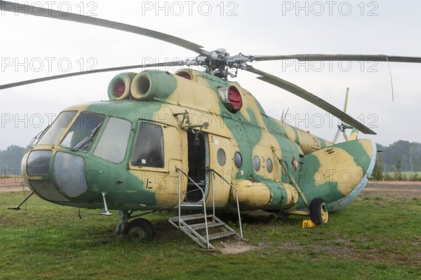 Historic attack helicopter, Schifflersgrund border museum, memorial, GDR barriers, border fence,