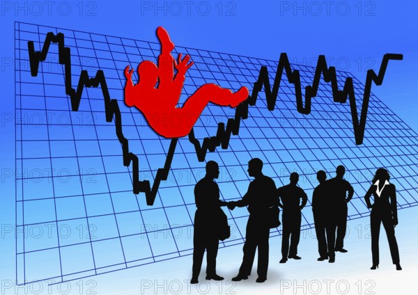 Symbol photo, manager in front of price chart, risks, crash or upswing, finance economy, stock