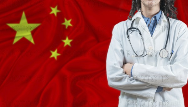 Medical professional on Chinese flag. Healthcare and wellness in China, Concept