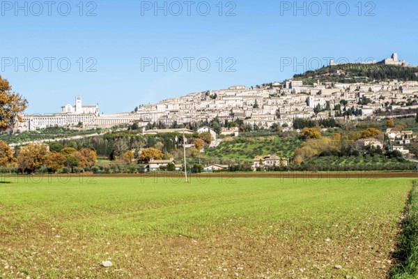 View of the city of Assisi, on the western flank of Monte Subasio, the birthplace of Saint Francis