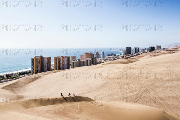 Iquique viewed from Cerro Dragon, a sand dune located next to the city. Iquique, Tarapaca Region,