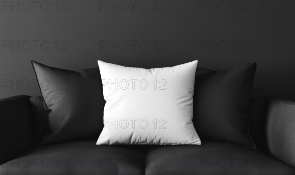A modern black sofa with a white pillow in a minimalist setting. AI generated