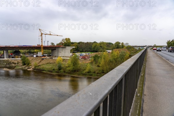 Four-lane new building of the town bypass in Wesel, B58n, here the bridge structure across the