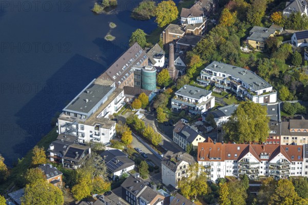 Aerial view, Villa Werden, apartment buildings residential buildings on the banks of Hardenberg,