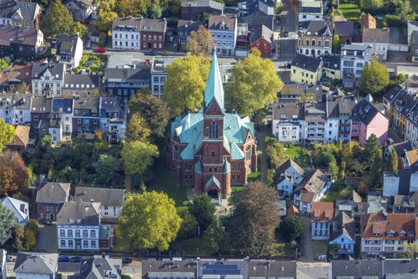 Aerial view, church Werden und Wohnhäuser, Werden, Essen, Ruhr region, North Rhine-Westphalia,