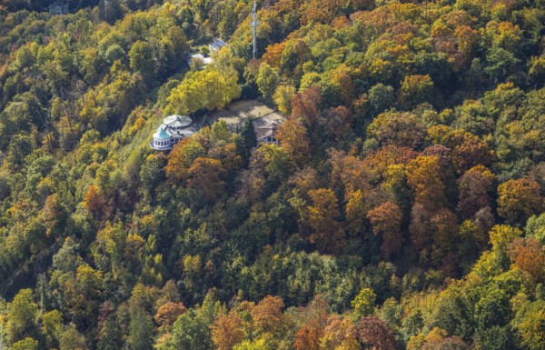 Aerial view, Villa Vue restaurant in autumn forest, Bredeney, Essen, Ruhr area, North