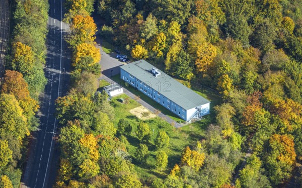 Aerial view, refugee accommodation Lerchenstraße, Werden, Essen, Ruhr area, North Rhine-Westphalia,
