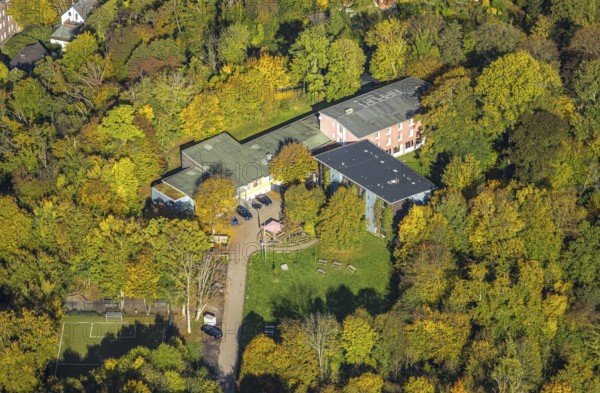 Aerial view, DJH Youth Hostel Essen im Herbstwald, Heidhausen, Essen, Ruhr area, North