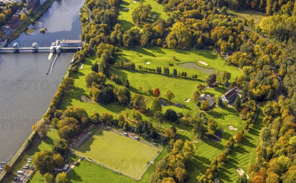 Aerial view, Golfriege ETUF e.V. golf course at Lake Baldeney, Bredeney, Essen, Ruhr region, North