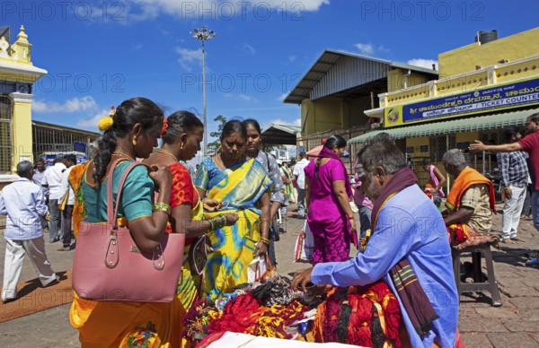 Puja at Chamundeswar Hindu Temple on Chamundi Hill, Indian pilgrims at the temple, Mysore or