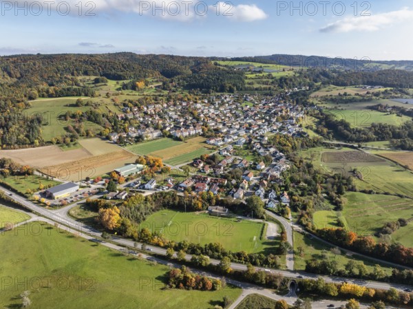 Aerial view of the former municipality of Güttingen, today a district of Radolfzell am Lake