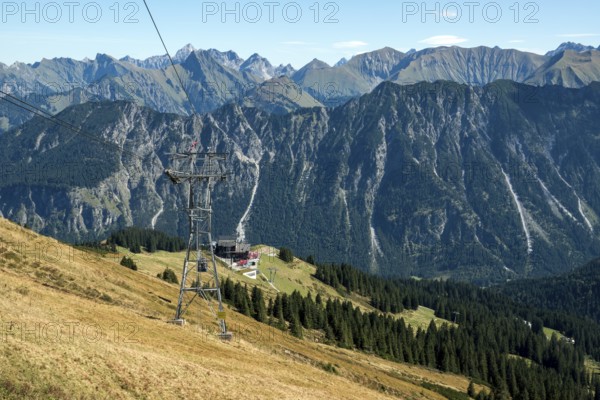View from the Fellhorn cable car of the Allgäu Alps, Mitte Station Schlappoldsee, Oberstdorf,