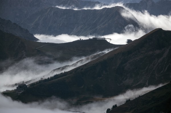 View from the Nebelhorn summit to mountains of the Allgäu Alps, in the middle of Fellhorn Horn with