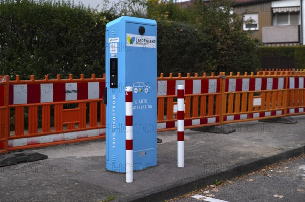 Parking lot with gas pump, EnBW charging station for electric cars, charging station, e-mobility,