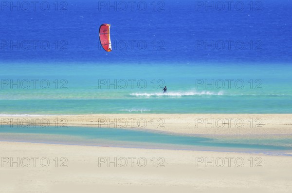 Water gliding, Sotavento Beach, Fuerteventura, Jandia, Canary Islands, Spain
