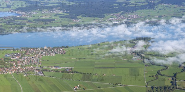 Panorama from Tegelberg, 1881m, on Schwangau, Waltenhofen, Hopfensee and Forggensee, Ostallgäu,