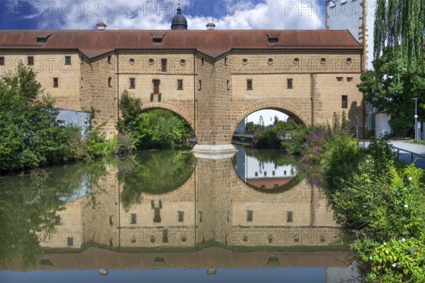 The so-called city glasses, late medieval water gate building over the Vils, Amberg, Upper
