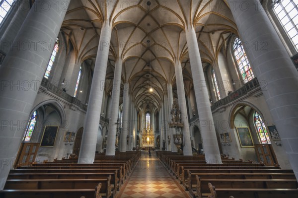 Interior of St. Martin Church, largest Gothic hall church in Upper Palatinate, Amberg, Upper