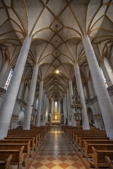 Interior of St. Martin Church, largest Gothic hall church in Upper Palatinate, Amberg, Upper