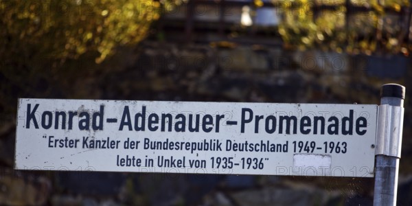 Konrad-Adenauer-Promenade street sign, memory of the first chancellor who lived in Unkel from 1935