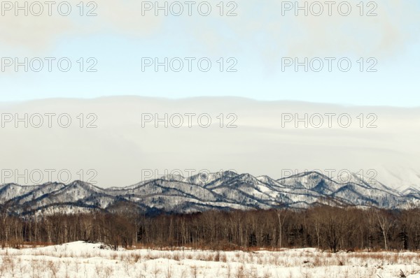 Japan, Hokkaido, Rausu, Mountains in winter Landscape, Hokkaido, North, East, Winter, (Paysage)