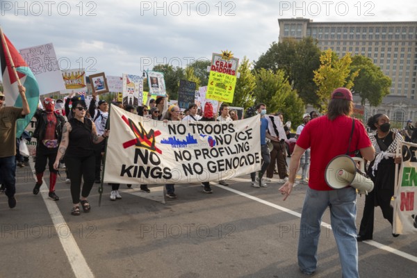 Detroit, Michigan USA - 18 October 2025 - A large crowd gathered for a 'No Kings' rally, protesting