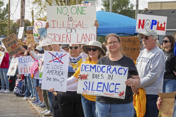 Detroit, Michigan USA - 18 October 2025 - Protesters from Detroit and Grosse Pointe gathered on the