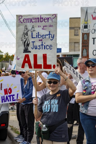 Detroit, Michigan USA - 18 October 2025 - Protesters from Detroit and Grosse Pointe gathered on the