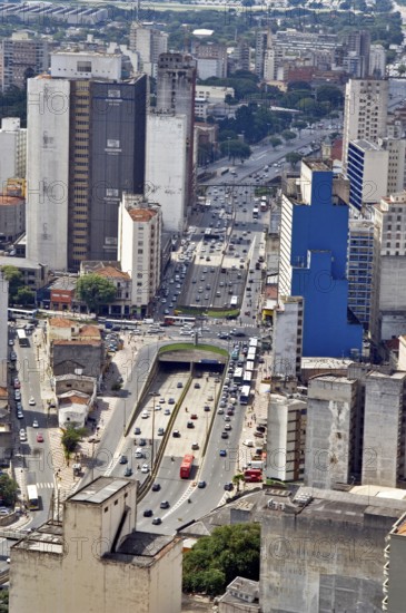 Aerial view, Avenue Prestes Maia, São Paulo, Brazil